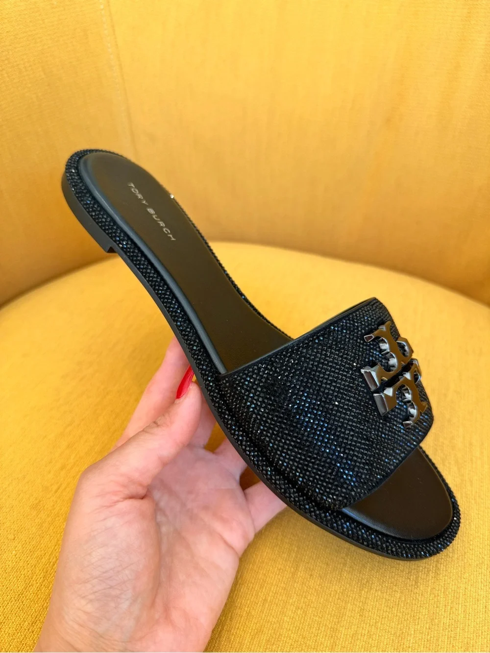 Tory Burch Everly Crystal Slide Sandals‎ Black Women’s RUNS SMALL Size 9